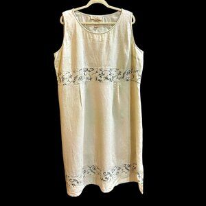 VTG 90s Sweet Jessie 100% Linen Midaxi Tank Dress Sz 3X Cream Lagenlook Coastal